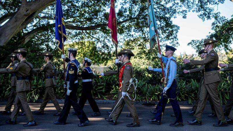 Navy, Army and Air Force cadets march in the King's Birthday parade.