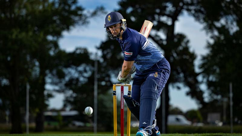 Navy Cricket team captain, Sub-Lieutenant Terez Lofts prepares to hit the ball during training. 