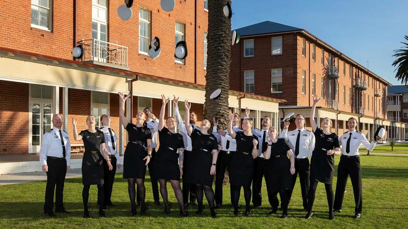 Maritime Human Resource Officers Application Course participants celebrate their graduation at HMAS Cerberus. Photo: Petty Officer Christopher Szumlanski