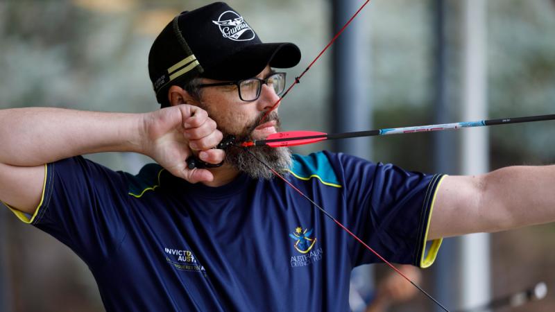 Corporal Sean Barry practices Archery during the Warrior Games 2024 Team Australia training camp at the Australian Institute of Sport in Canberra. Photo: Chief Petty Officer Paul Berry.