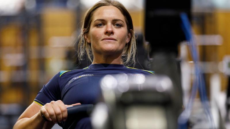 Lieutenant Kirby Watts trains for rowing events during the Warrior Games 2024 Team Australia training camp at the Australian Institute of Sport in Canberra. Photo: Chief Petty Officer Paul Berry.