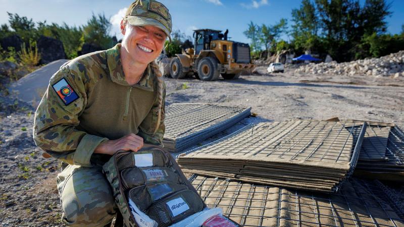Australian Army, Medical Technician, Lance Corporal Natasha Hall checks her medical supplies during Operation Render Safe in Nauru.