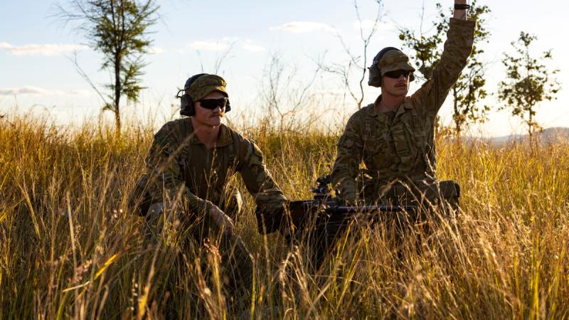 Army soldiers Private Matthew Lugton and Private Ethan MacKinnon from 1st Battalion, The Royal Australian Regiment, direct fire support weapons platoon during Exercise Brolga Run.