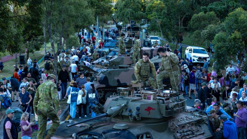 General public enjoying festivities at the Gallipoli Barracks Open Day, Enoggera, Brisbane.