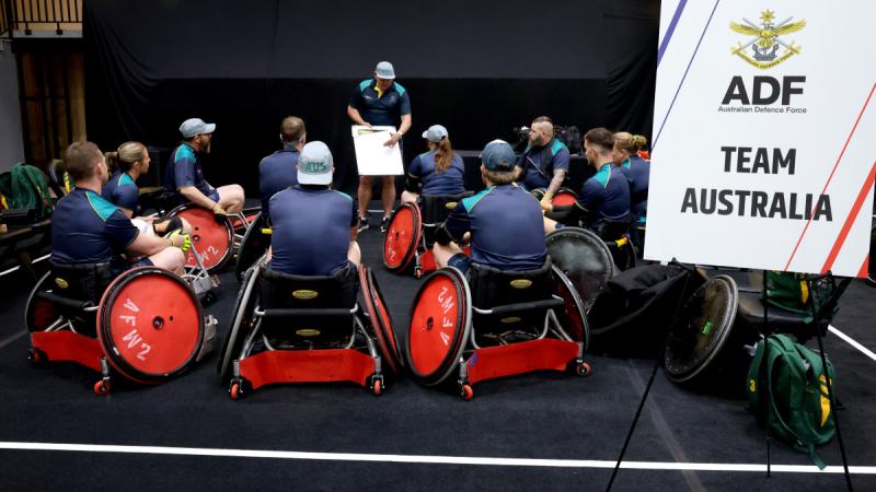 Warrior Games 2024 Team Australia conducts wheelchair rugby training at the ESPN Athletics Centre in Orlando, Florida.