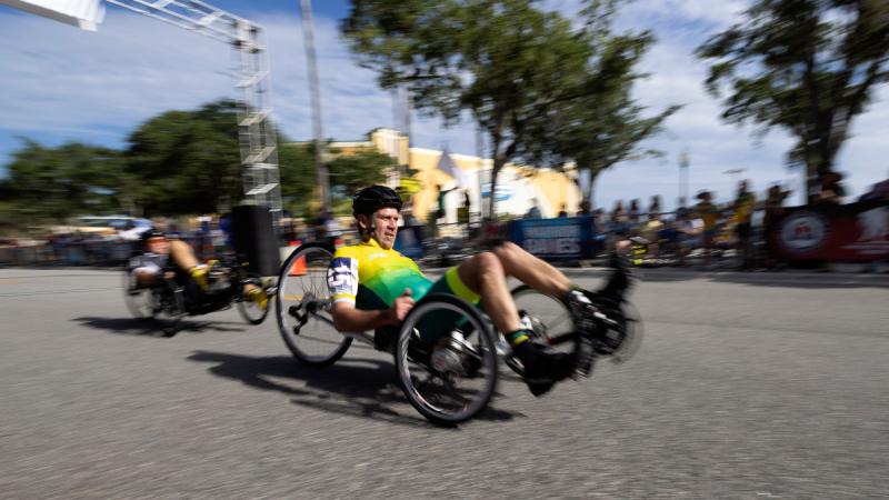 Warrior Games 2024 Team Australia competitor Jason Readdy competes in the men’s recumbent road race during the cycling events at the ESPN Wide World of Sports Complex, Florida, US. 