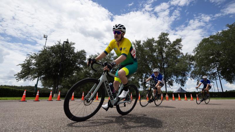 Captain Doug Griffiths competes in the men’s road race during the cycling events at the ESPN Wide World of Sports Complex, Florida USA.