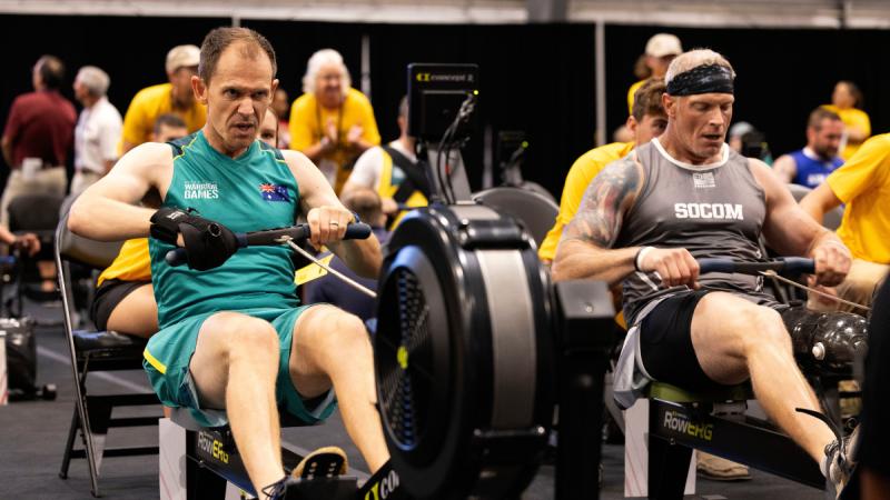 Adam Jackson competes in the men’s endurance indoor rowing event at the 2024 Warrior Games at the ESPN Wide World of Sports Complex, Florida USA. Photo: Flight Sergeant Ricky Fuller.