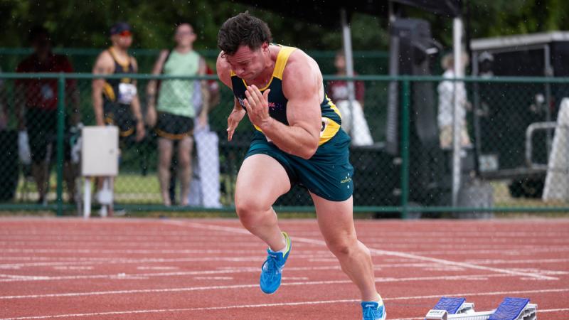 Jake Christie leads out for Team Australia in the track relay event at the Warrior Games at ESPN Wide World of Sports Complex, Florida USA. Photo: Flight Sergeant Ricky Fuller.