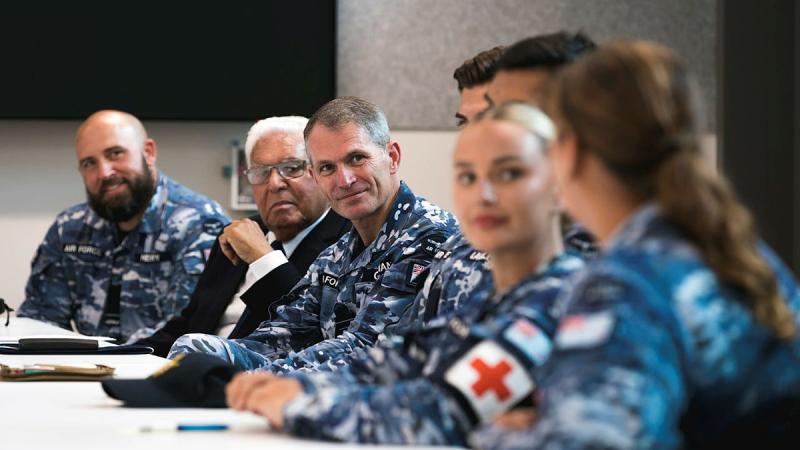 Chief of Air Force Air Marshal Robert Chipman (centre) listens to indigenous Elders and RAAF personnel during his visit to RAAF Base Williamtown, NSW. 