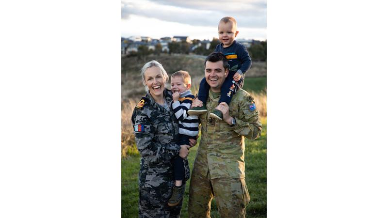 Nursing Officer Lieutenant Commander Rebekah Passmore and Warrant Officer Class Two Bradley Passmore with there sons at Googong, NSW. Photo: Leading Seawoman Tara Morrison.
