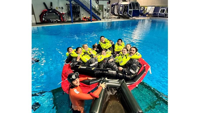 Australian public service members experience aviation survivability at sea training at HMAS Albatross while on Exercise Immerse.