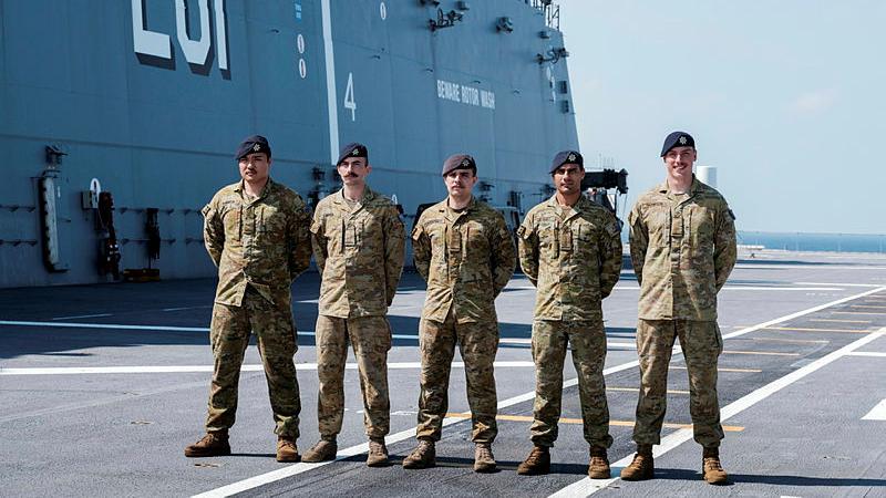 Australian Amphibious Force members, Privates Jaguar Nibreda, Matthew Price, Jarrod Roughley, Jack Vaysset and Jack Thompson, rescued swimmers in distress at Berry Springs, NT.
