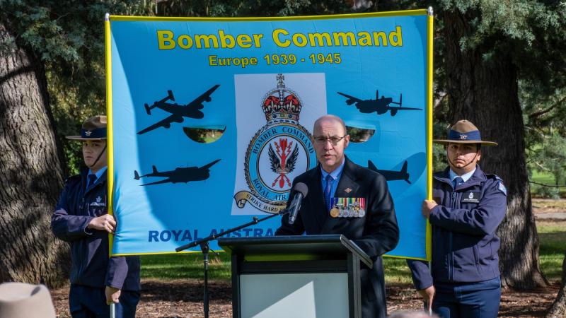 The President of the Bomber Command Commemorative Day Foundation, Air Vice-Marshal Warren Ludwig AM (Retd) during the 2024 Bomber Command Commemorative Ceremony held at the Australian War Memorial in Canberra. Photos: Flight Sergeant Kev Berriman.