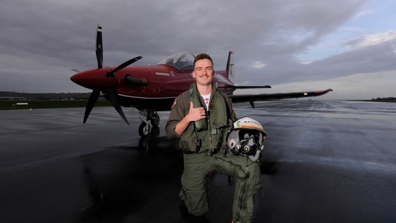 Pilot Officer Hayden McMahon graduates from 274 Phase 2 ADF Intermediate Pilots’ Course with the S.J. Goble Memorial Trophy for most proficient pilot, and overall course dux. 