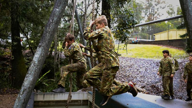 Australian Army Cadets participate in the Chief of Army Cadet Team Challenge obstacle course at Canungra, South Queensland.