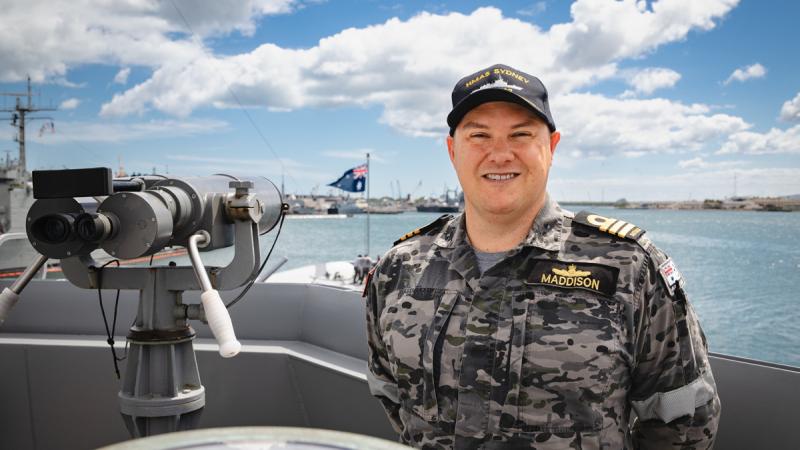 Commanding Officer of HMAS Sydney, Commander Billy Maddison speaks to media during Exercise Rim of the Pacific 2024, at Joint Base Pearl Harbor-Hickam, Hawaii.