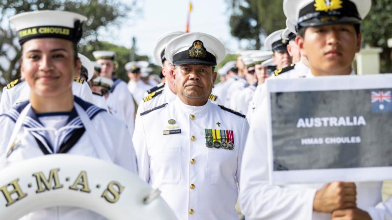 Chaplain Simote Finau about to take part in an official parade in celebration of His Majesty King Tupou VI of Tonga's birthday in Nuku`alofa, Tonga.