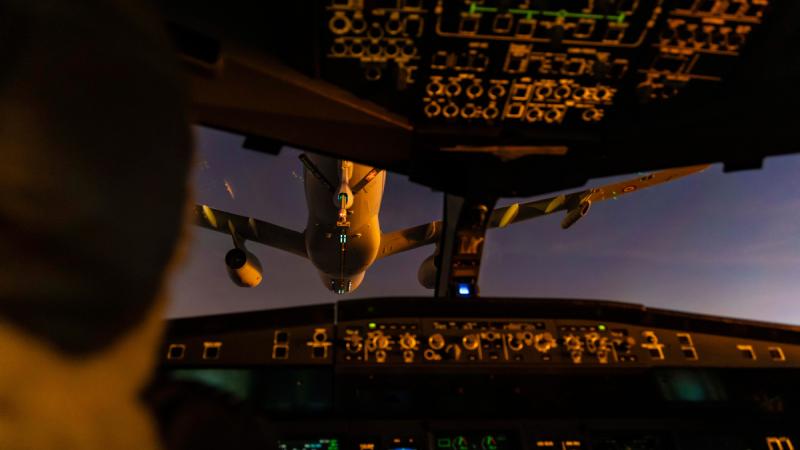 A RAAF KC-30A Multi Role Tanker Transport pilot's view of a French Airbus A330 MRTT as they attempt to connect for air to air refuelling during Exercise Pitch Black 24. Photos: Leading Aircraftwoman Taylor Anderson