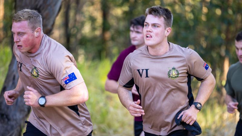 Australian Army soldiers from the 7th Brigade compete in King of the Hill at Gallipoli Barracks, Brisbane.