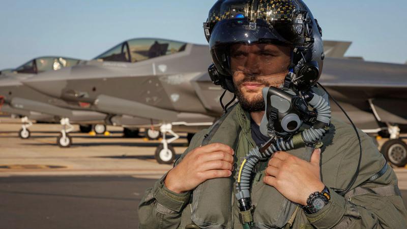 Yuri, an F-35A pilot with the Italian Air Force on the flightline during Exercise Pitch Black 24.
