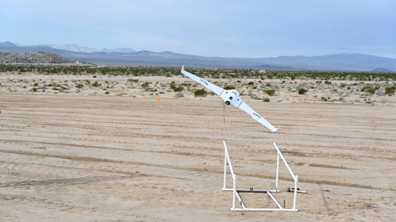 Australia's XT-8 drone launches for a mission.