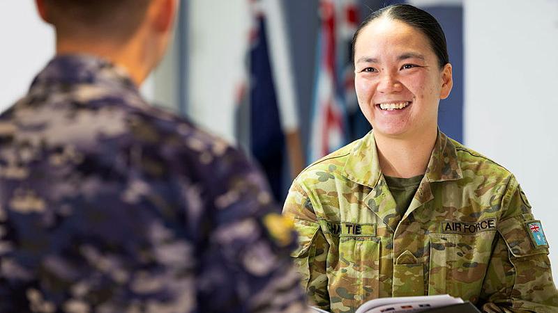 Personnel capability specialist Corporal Jackie Chan Tie, from 23 Squadron, in the Headquarters building for her squadron at RAAF Base Amberley.