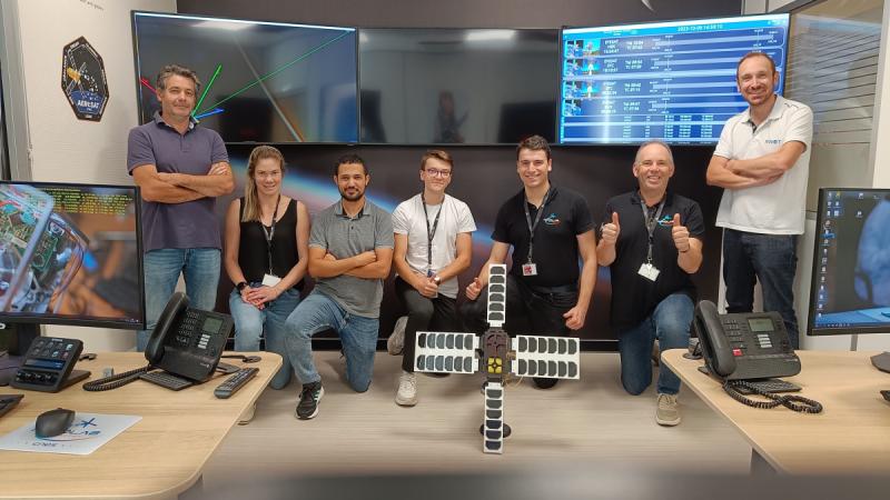 Defence Science and Technology Group researcher Monique Hollick, second from left, and her team at the Centre National d’Etudes Spatiales in Toulouse, France.