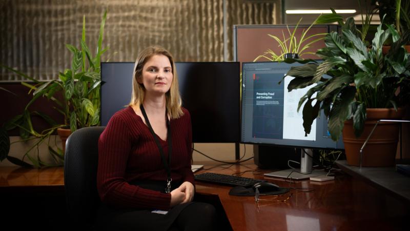 Nicole Thompson is part of the graphic design team with the Directorate of Communications, Change and Corporate Graphics, based at Campbell Park in Canberra.