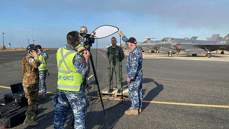 Imagery specialists from 464 Squadron during a live cross with the Italian commander of the Exercise Pitch Black team to Sky News and RTL on July 14.
