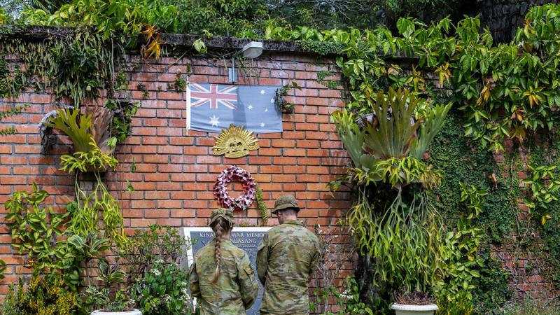 Private Bianca Nankervis and Private Nelson Fox from Rifle Company Butterworth rotation 144 visit the Kundasang War Memorial in Ranau, Malaysia.