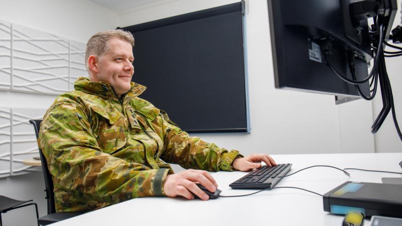 Captain Brendan Mulgrew performs his role as an Army Data Hub Engineer.
