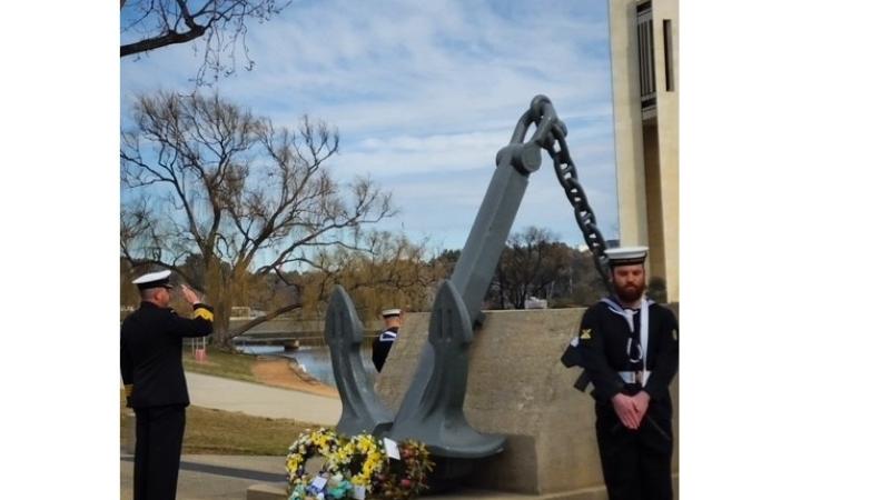 CAPT Brett Westcott and members of the catafalque party during the anniversary memorial service for the sinking of HMAS Canberra (1).