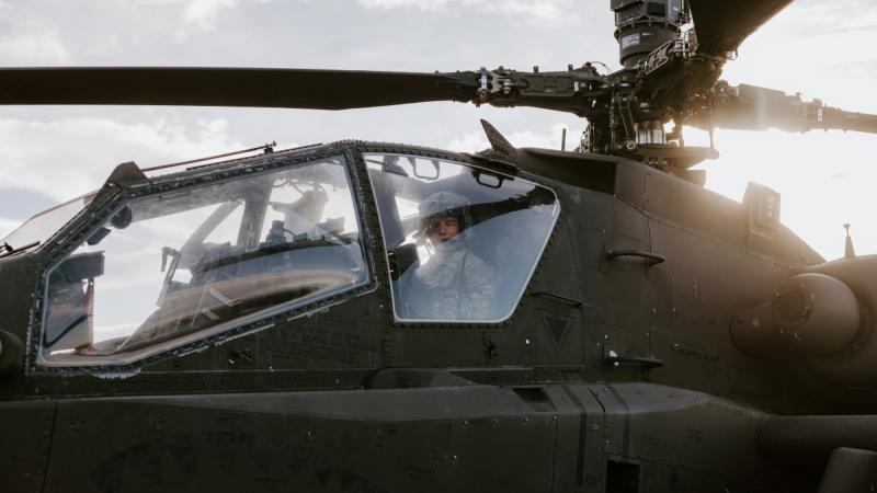 Australian Army pilot, Captain A, in a United States Army AH-64E Apache while on exchange with the 16th Combat Aviation Brigade in Washington