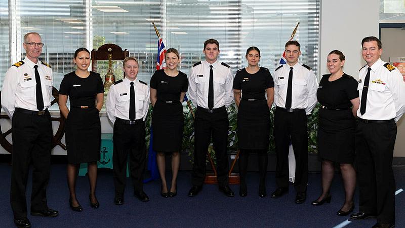 The graduating class of the Combat Systems Operator - Mine Warfare initial employment training course, session 0012, held at HMAS Waterhen in Sydney. 