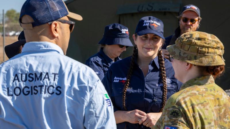 Members from the Australian Medical Assistance Team, Australian Aid and ADF participate in a mass casualty exercise during Exercise Bhakti Kanyini AusIndo 2024 in Darwin, Northern Territory.