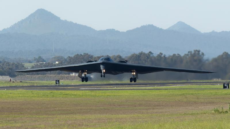 A United States Air Force B-2 Spirit Stealth Bomber takes off at RAAF Base Amberley.