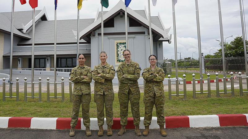 The all-female security team for a overseas VIP visit consisted of Aircraftwomen Saraiah Walker and Sarah Mullineux, and Leading Aircraftwomen May Bailey and Briana Stevenson. 