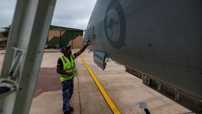 Leading Aircraftman Aatish Sabharwal conducts pre-flight checks on an EA-18G Growler during Exercise Tarang Shakti 24 at Air Force Station Jodhpur, India. 