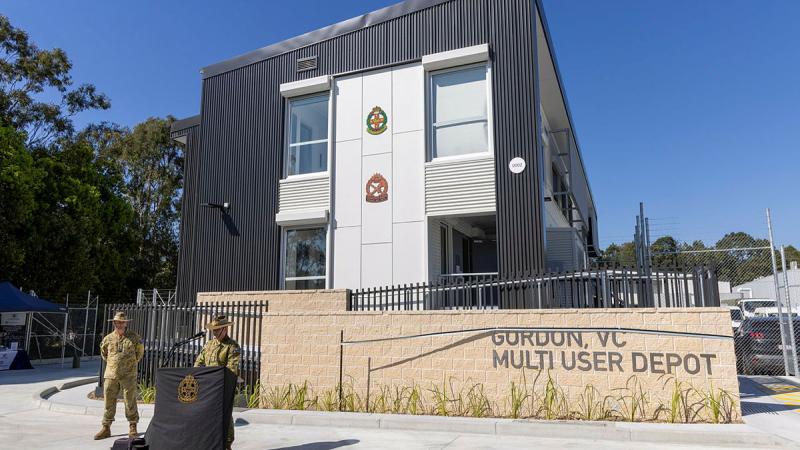 Australian Army officer Major General David Thomae addresses the crowd during the opening of the new Gordon VC multi-user depot at Chindera, NSW. 