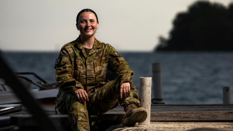 Army soldier Private Paige Conway, preventative medicine technician from 3rd Health Battalion, during Operation Render Safe, Munda, Solomon Islands. Sergeant Sagi Biderman