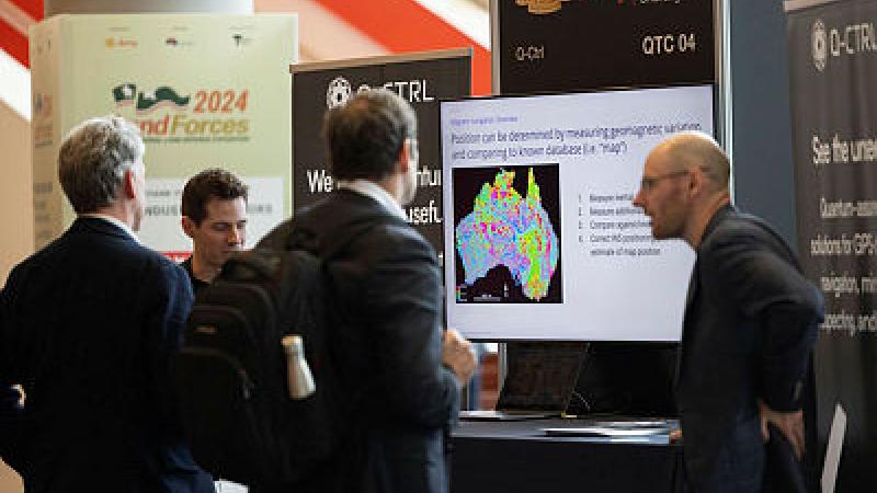 Industry and academia at their stands during the Army Quantum Technology Challenge at the Melbourne Convention and Exhibition Centre. 