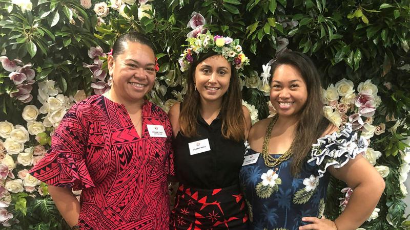 Lieutenant Vaoafi Hart (centre) at the Pasifika Women’s Alliance 'Women’s Day' luncheon on 7 March 2020 with Regina Taua and Theresa Sao.