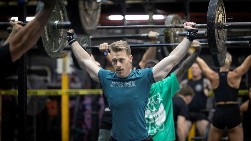 Royal Australian Air Force's Flight Lieutenant Blake Shuttleworth competing at the inaugural triservice CrossFit competition in Brisbane recently.