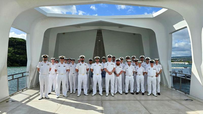 Members of HMAS Brisbane's ship's company visit the USS Arizona Memorial at Pearl Harbour, Hawaii. 