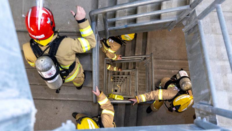 Firefighter climb the stairwell from the 28th floor of the 11th Annual Melbourne Firefighter Stair Climb held at Crown Metropol, Melbourne, Victoria. 