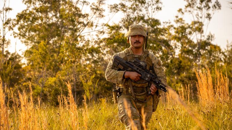 Army medic Corporal Orlando Tagaloa during Ex Rendezvous Acacia at the Wide Bay Training area, Queensland.