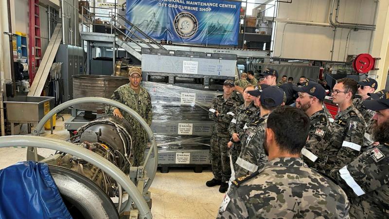 Marine engineers from HMAS Brisbane toured the South West Regional Maintenance Center (SWRMC) in San Diego in the US, as part of a scheduled maintenance period to upgrade the ship’s systems. 