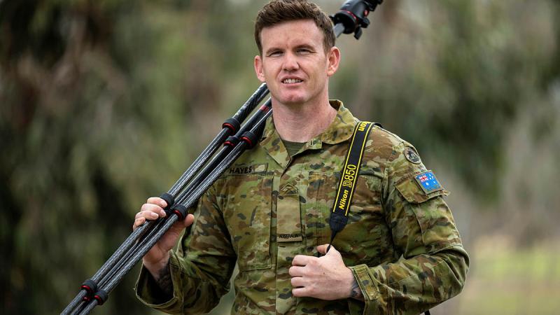 Private Jack Hayes prepares for a photography task at the Army Logistic Training Centre at Latchford Barracks, Bonegilla, Victoria. 