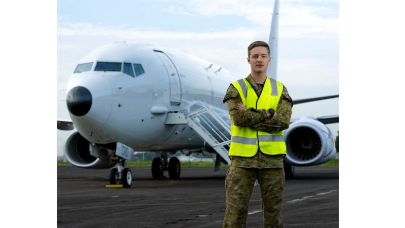 Air Force aviator Aircraftman Jayden Robinson from 1st Security Forces Squadron, is part of the team providing on-ground security to the Royal Australian Air Force P-8A Poseidon Maritime Patrol Aircraft during the Maritime Cooperative Activity.